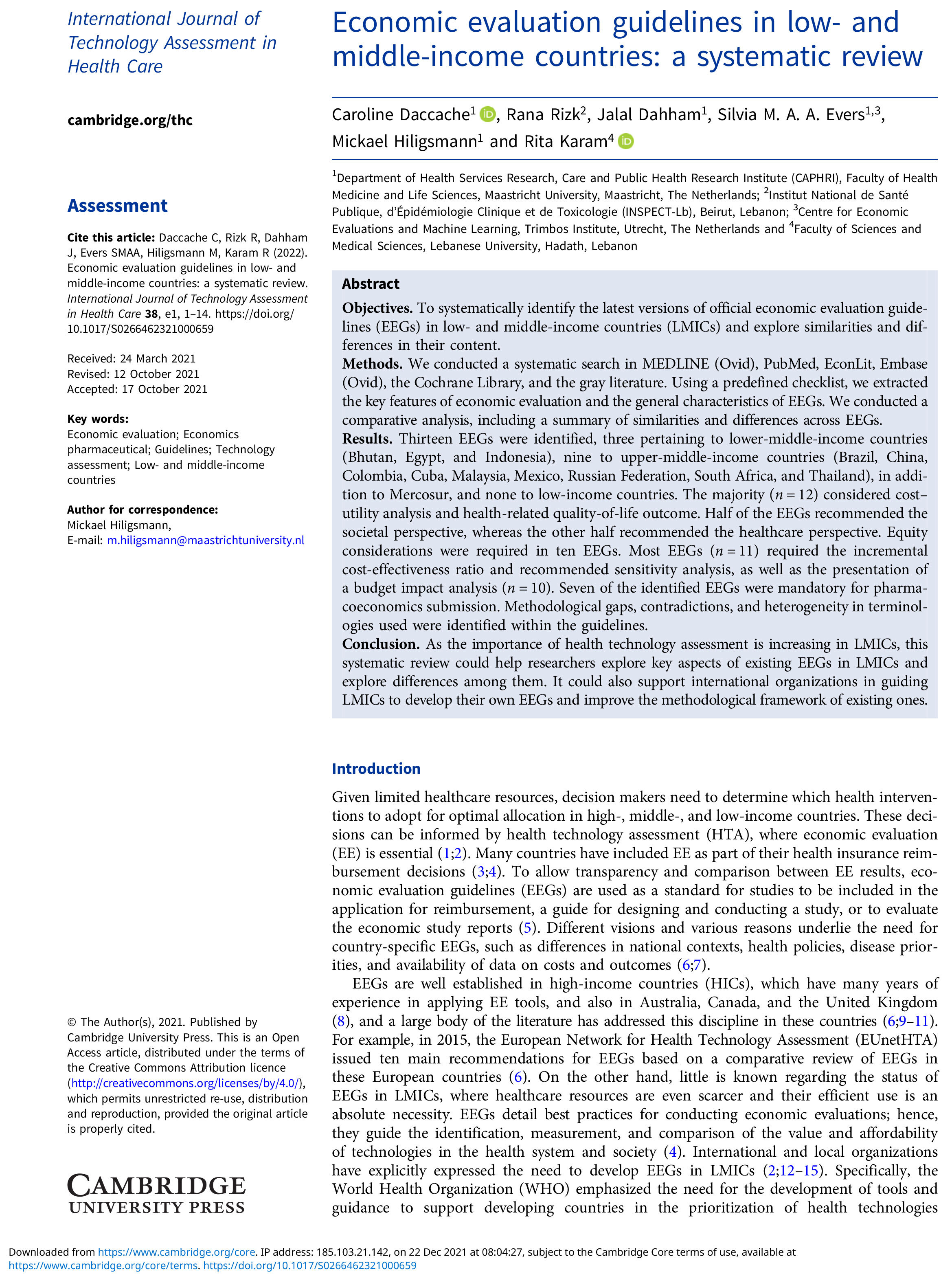 Economic evaluation guidelines in low- and
middle-income countries: a systematic review